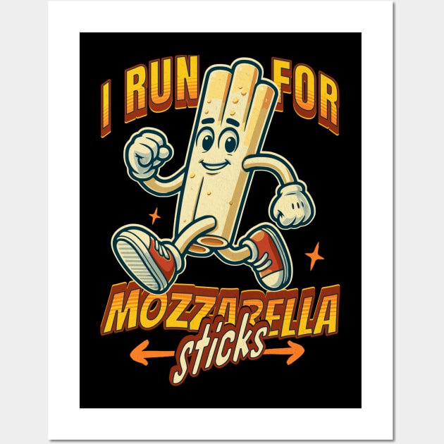 Run For Mozzarella Sticks Funny Fitness Cheesy Run Club Wall Art by JJDezigns